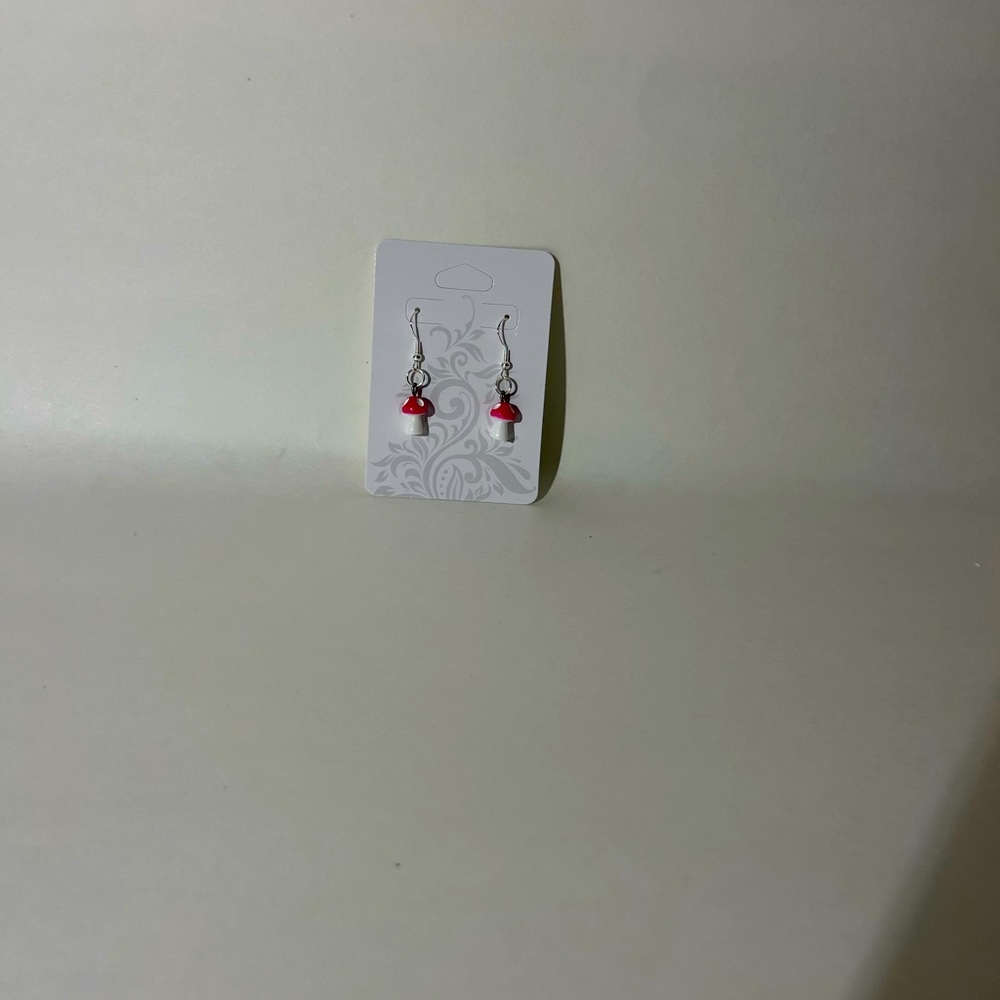 Dark pink mushroom earrings handmade